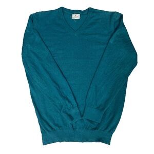 LL Bean Men's Size Large Cotton Cashmere Blend Sweater V-Neck In Green